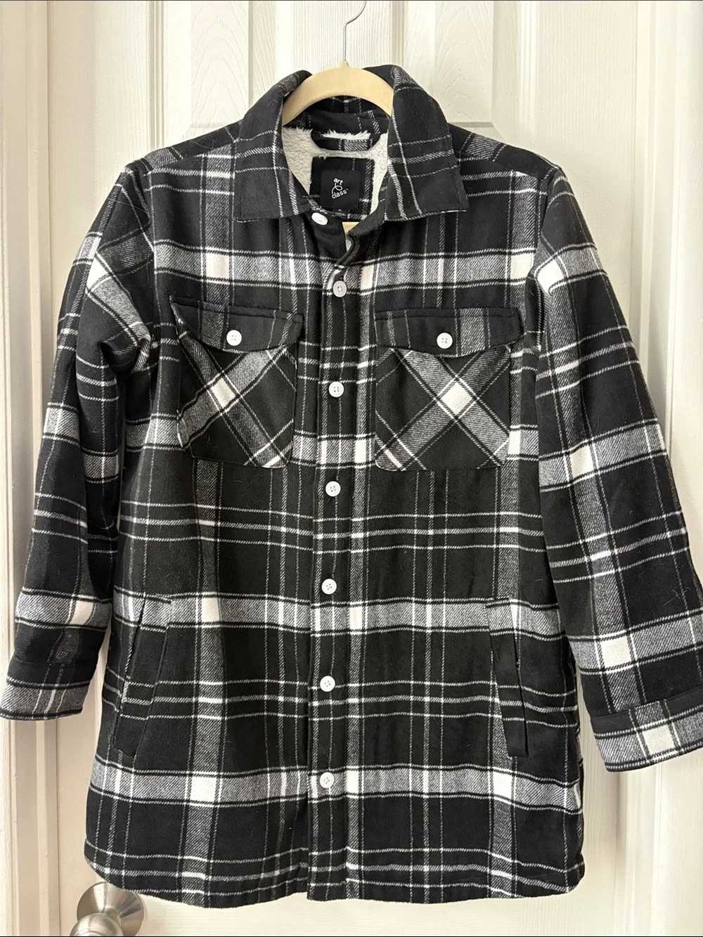 ART CLASS Black & White Plaid Fleece-Lined Jacket Shacket girls XL